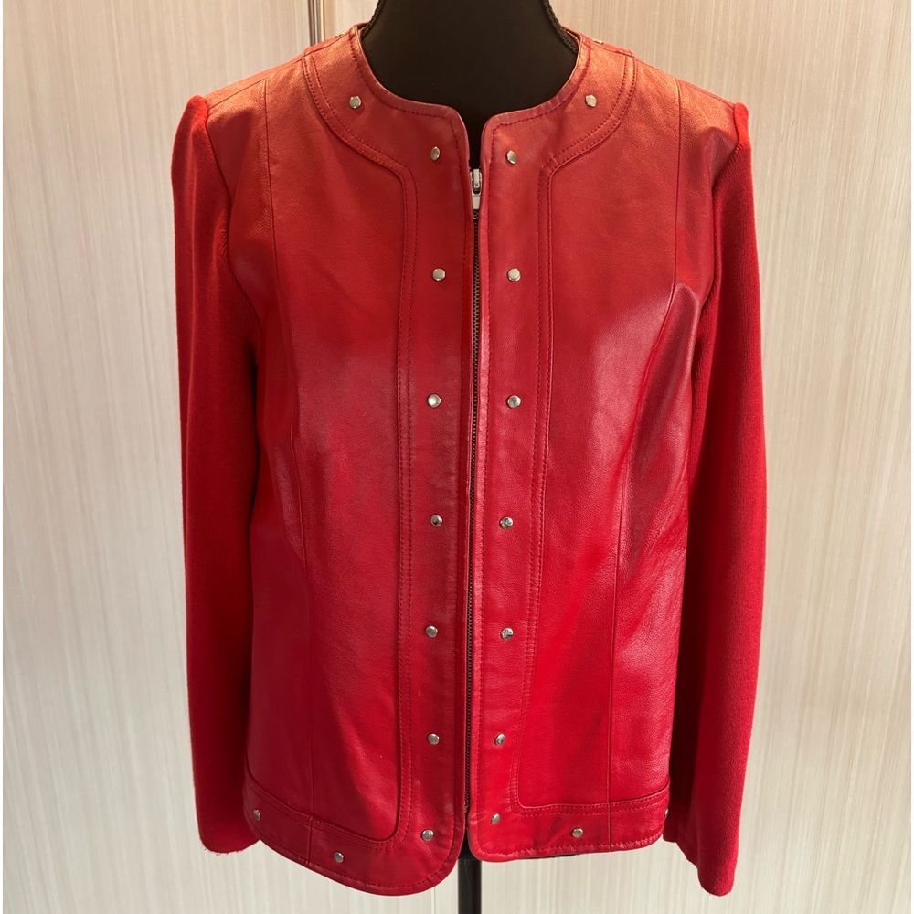 Nygard Leather and Knit Red Jacket/Blazer with silver hardware size MP (10-12)